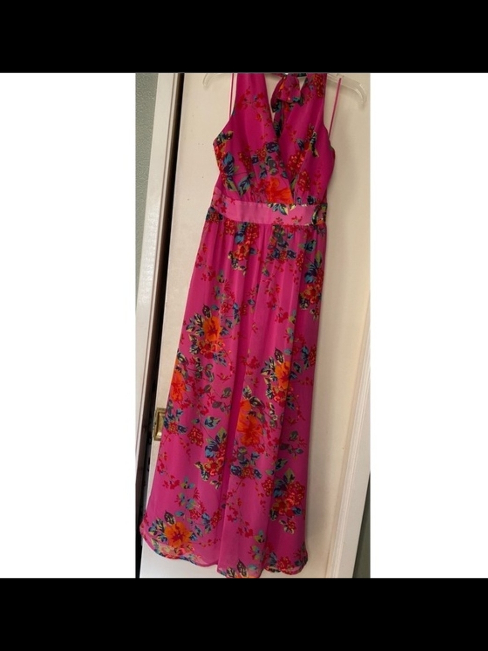 Express Floral V-Neck Maxi Dress in Bright Pink